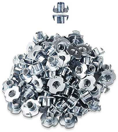 LIKERAINY 200 Stück T Gewindemutter Einschlagmuttern M6 x 10mm mit 4 Einschlagspitzen zum Verbinden von Bauteilen im Möbelbau Gewinde-Einschlagmutter Holzmuttern für Klettergriffe