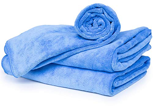 cosey - 3er Pack, Flauschiges Mikrofaser-Handtuch Größe L, 60x120cm, blau