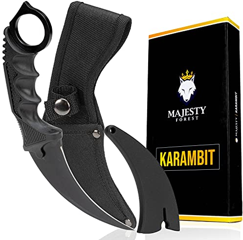 Majesty Forest® CSGO Karambit Messer – scharfe 4-mm Edelstahlklinge – ergonomischer Ringgriff – stabiles Karambit im CSGO-Stil für Alltag, Sammlung & Geschenk – inkl. Nylonholster & Klingenschutz