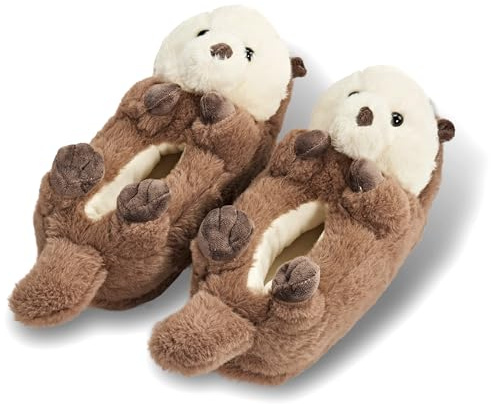 ooohyeah Otter Plush Slippers for Women, Funny Cozy Warm Slippers with Grippers, Abe the Otter, size 5-6