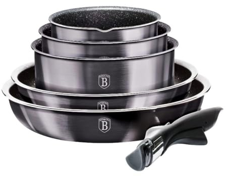 Berlinger Haus, 12 Piece Cookware Set, Carbon Pro Collection, 3-Layer Non-Stick Marble Coating, Ergo Soft Fingerboard Handle, Suitable for All Hobs