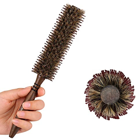 PERFEHAIR Small Round Boar & Nylon Bristle Brush -1.8 Inch, Styling Hairbrush for Blow Drying Curling Men & Women's Short, Thin, Fine Hair, Natural Wooden Handle