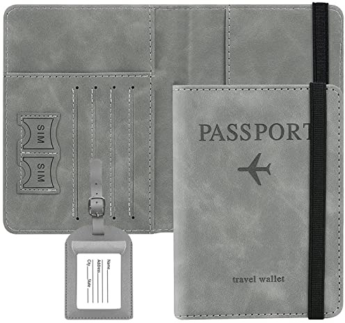 Porta Pasaporte, Porta Pasaporte con Bloqueador RFID para Tarjetas de Crédito, Tarjetas de Identificación y Documentos de Viaje (Gris)