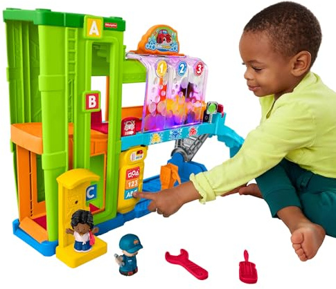 Fisher-Price Little People Garaje Aprendizaje Set de Juego con Figuras, Sonidos y Accesorios, Juguete para bebés +1 año, versión español + portugués + Italiano + inglés (HRB34)