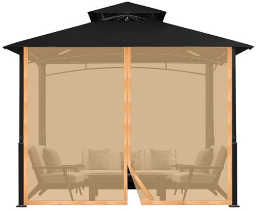 Mingfuxin Gazebo Universal Replacement Mosquito Netting Outdoor Gazebo Canopy 4-Panel Screen Walls with Zipper (Mosquito Net Only) (10' x 12', Brown)