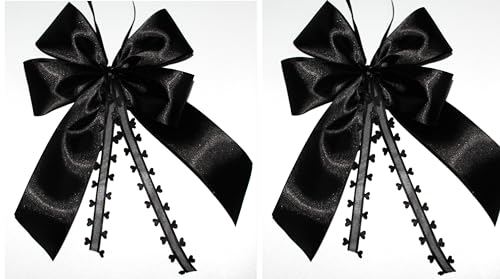 CaPiSo 2 Stück Fertigschleifen14x20cm ohne Basteln Satin-Schleife Trauerschleife Autoschleife Grabschleife Grab Beerdigung Kranzschleife für Trauerkranz Trauerstrauß Schwarz (End 05, 2 Stück)