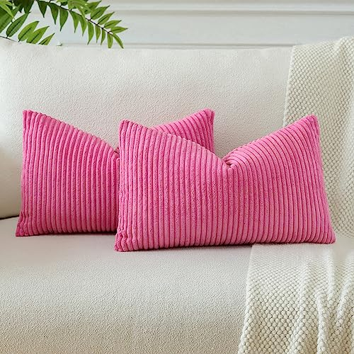 JOTOM 2er Set Cord Kissenbezüge Kissenhülle Dekorative Zierkissen Sofakissen Couchkissen Dekokissen Kissenbezug Deko Kissenhülle für Sofa Wohnzimmer 40x60cm Rosa Rot