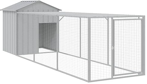 vidaXL Hühnerkäfig, Hühnerstall mit Auslauf, Geflügelstall für Hühner Henne Kleintiere, Hühnerhaus Kleintierstall Kleintierkäfig, Hellgrau Verzinkter Stahl
