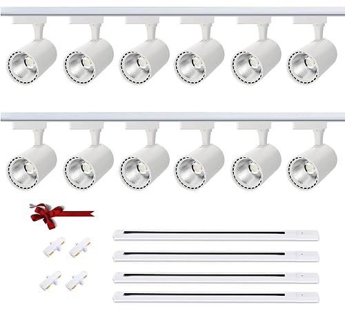 Bravsekai Kit de rieles y cabezales de iluminación de riel iluminados, 20W 6000K blanco frío Enchufe en luces LED de riel compatibles con el sistema de luces de riel tipo H con rieles de riel de 4x1m