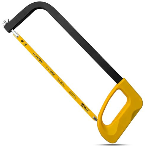 Hanpex 300mm High-Tension Hacksaw Frame with 24 TPI Bi-Metal Blade, 12inch Hand Saw Suitable for Metal, Wood, PVC, Carpentry