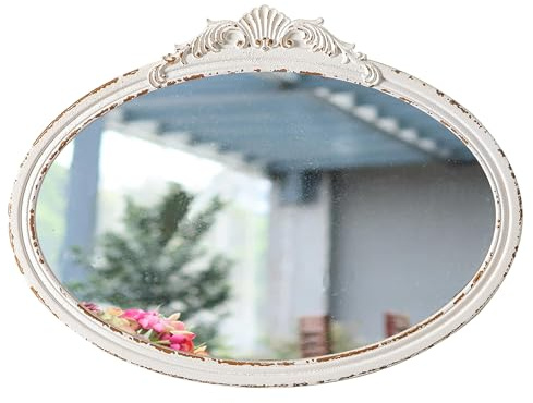Sintosin Ovaler Vintage-Badezimmerspiegel für Waschbecken, 61 x 45,7 cm, Wandbehang, antiker Arendahl-Spiegel für Schlafzimmer, horizontaler weißer Bauernhaus-Holz-Barockspiegel für Wohnzimmer