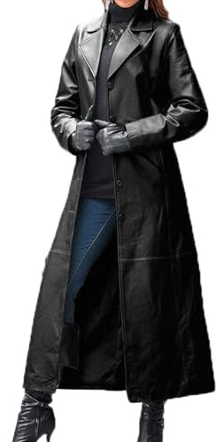 LAZIRO Dam kostym krage enfärgad knapp fuskläder enfärgad kappa lång kappa smal tunn långärmad trenchcoat, Svart, XL