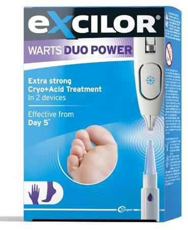 Excilor Warts Duo Power, Trattamento Extra Forte per Verruche con due dispositivi Crio + Acido, Efficace dal giorno 5, per la rimozione di verruche di mani e piedi