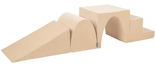 KiddyMoon lekplats för barn i sammetsklädd skumgummi. Delarna består av säng/Ramp/Tunnel/trappsteg, Sandbeige