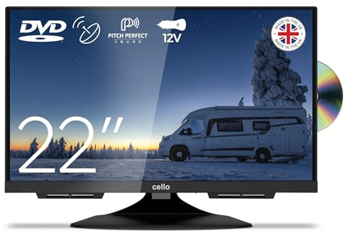 Cello C2224F 12 volt and mains 22 inch Traveller Caravan Frameless TV Freeview HD DVD Full HD 1080P Built in Satellite Pitch Perfect Speakers Made in the UK 2024 Model