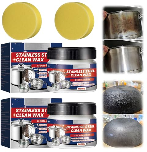 Stainless Steel Stain Cleaning Wax - Cera per pulizia in acciaio inox, 3 in 1, per pentole e padelle da cucina, sala da pranzo (2 pezzi)