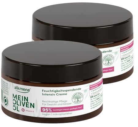 alkmene Crema intensiva para la piel seca 200 ml – 95% confirma la piel intensamente cuidada – Crema para piel seca con aceite de oliva – Crema hidratante para hombres y mujeres – Crema hidratante