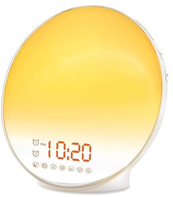 Sarini Sunrise Alarm Clocks, Wake Up Light with Sunrise/Sunset Simulation Dual Alarms Bedside Night Lamp Snooze Function FM Radio