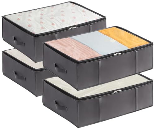 Lifewit 4 Pezzi Scatole Sottoletto 40L, Scatole per Armadio Contenitori Sottoletto per Coperte con Maniglia Rinforzata, Organizer Armadio per Vestiti, Lenzuola, Camera da Letto, Grigio