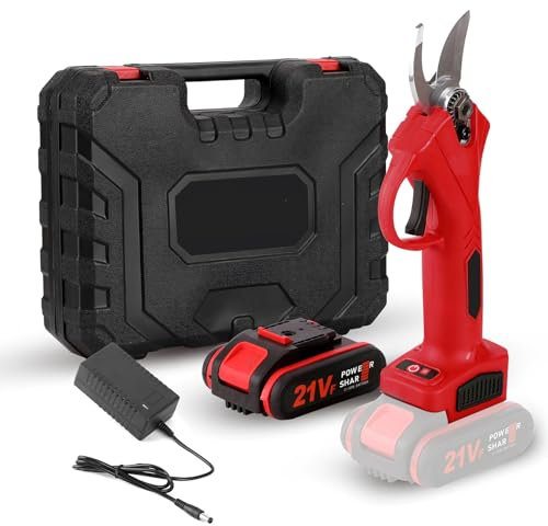 21 V - Tijeras eléctricas inalámbricas, 600 W, 40 mm, podadoras eléctricas 6500 mAh, podadoras eléctricas con baterías, para el poder, jardinería, árboles frutales y viñedos (1 batería + 1 cargador)