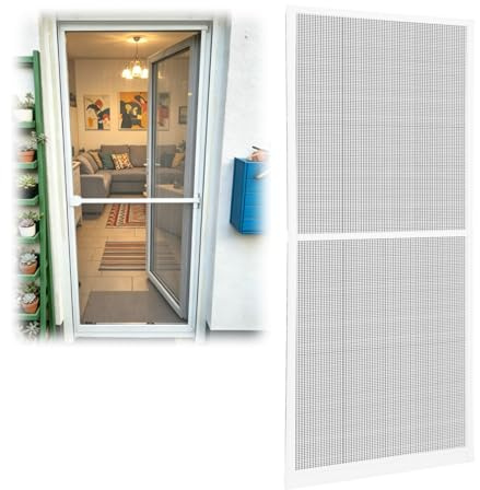 Ollewiellan Flugskärmsdörr med ram 95 x 210 cm insektsskydd dörr balkong insektsnät dörr med glasfibertyg som självbyggsats, insektsdörr för terrass, vit