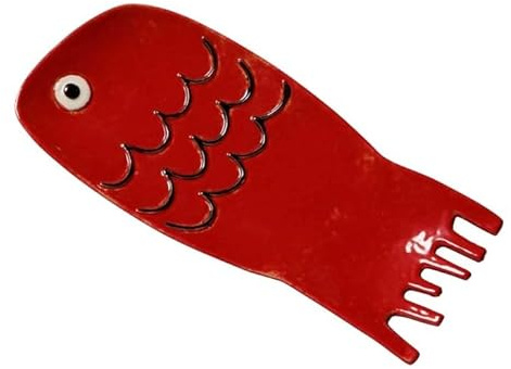Piatto Pesce Manga Decorativo in Gres Rosso, 31,5 cm x 14 cm