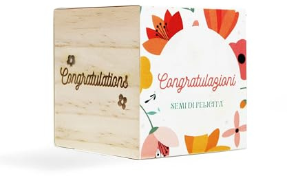 iGreen Cube Augurali - Kit Coltivazione Fiore da Regalare (Congratulazioni) - Idea Regalo Ecosostenibile - 100% Made in Italy - Eco Cube in Legno con Semi di Fiori di Campo