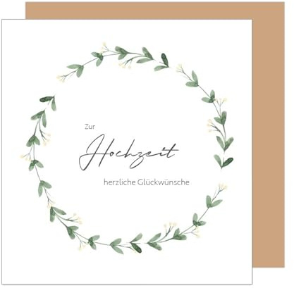 Edition Seidel Premium fyrkantigt gratulationskort för bröllop med kuvert. Bröllopskort gratulationskort gift Just Married krans (HQ112 SW025)