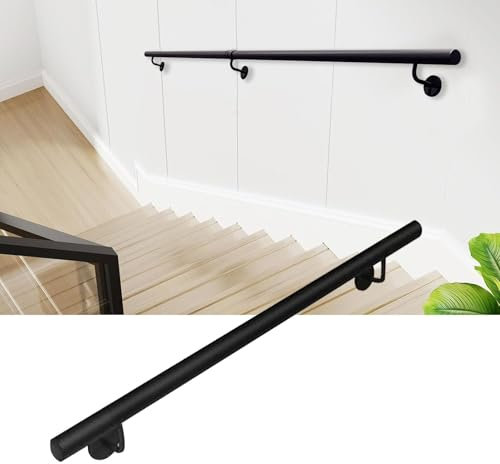 Gaommini Ringhiera per Scale a Muro, corrimano per Scale in Ferro battuto Nero per Interni ed Esterni, casa, Giardino, corridoio, soppalchi, Asilo, Barra di Sostegno(240cm)