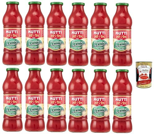 Mutti Passata di Pomodoro, Italienische Tomatensauce, 12 Flaschen x 700g, 100% Italienische Tomaten, + Italian Gourmet poolpa 400g