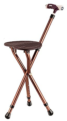 Bastone da Passeggio con Seduta, Bastone con Seduta Pieghevole Leggero da 440 libbre, Bastone con Seduta per Donne, bastoni per Uomini Anziani, Altezza Regolabile con Luce LED (Marrone)