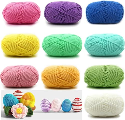 Hilo de ganchillo para tejer y ganchillo, 10 colores, 10 x 50 g, incluye Hilo de algodón de leche, para ganchillo y manualidades