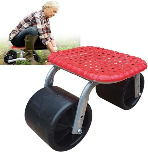 Sgabello da giardinaggio con ruote, sedile mobile con schienale rimovibile e rotazione a 360°, ideale per attività di piantagione e giardinaggio
