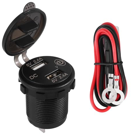 Asyduey Presa USB 12V, Impermeabile 12V / 24V 24W 4.8A Adattatore Presa di Corrente per Doppia Presa USB con Interruttore Voltmetro LED