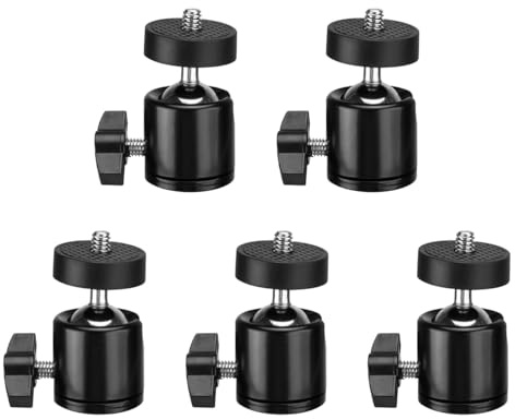 Gutol Kit de 5 rotules pour trépied, mini-rotule rotative à 360°, adaptateur griffe flash universel 1/4, articulation sphérique pour trépieds, monopodes et appareils photo