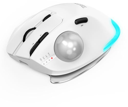 ERYUE Ratón Trackball con Diseño de Agarre Semivertical para Protección de la Muñeca y Uso Cómodo Material ABS (Blanco)