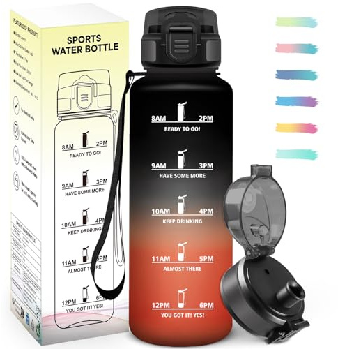Mulbijeo Borraccia 1,5 Litri, Indicatore del Tempo, Borracce, A Prova di Perdite, Bottiglia Sportiva, senza BPA, Riutilizzabile, Borraccia Palestra per Palestra, Lavoro, Campeggio, Escursionismo