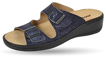Weeger Orthopädische-Pantolette mit auswechselbarem Fußbett blau metallic Gr. 42