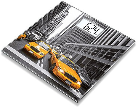 Beurer GS 203 Bilancia in Vetro con Stampa New York, display bianco, lcd