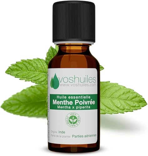 Voshuiles - Huile Essentielle Menthe Poivrée - 125ml - Utilisation en Massage à Diluer dans une Huile Végétale - Parfum Mentholé - 100% Pure et Naturelle - HEBBD - Entreprise Française