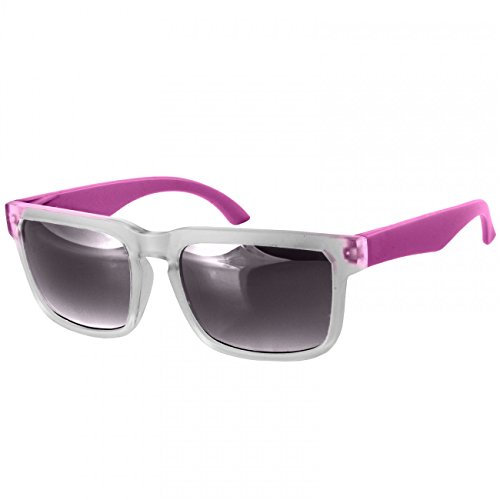 Caspar SG018 Unisex Retro Design Brille Sonnenbrille mit gefrostetem Rahmen, Farbe:pink/schwarz getönt