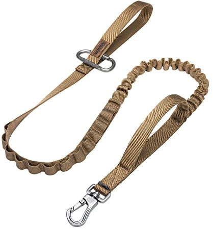 EXCELLENT ELITE SPANKER Tactical Bungee Dog Leash Military Adjustable Dog Leash Quick Release Elastic Leads Rope with 2 Control Handle(Coyote Brown)