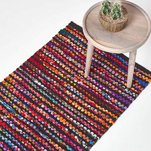 Homescapes Flickenteppich-Läufer Folk 66x200 cm, bunt gestreift und handgewebt im Chindi-Stil, Flachgewebe aus Recycling-Material, jeder Teppich EIN Unikat