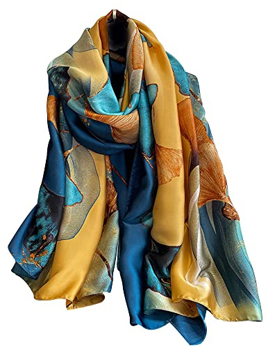 NUWEERIR Womens 100% Large Mulberry Silk Scarf Long Satin Scarf Fashion Lightweight Wraps