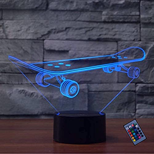 YTDZLTD Creativo 3D Patineta Luz de Noche 16 Colores que Cambian Control Remoto USB Poder Touch Switch Ilusión óptica Decor Lámpara LED Mesa Lámpara Niños Juguetes Cumpleaños Navidad Regalo