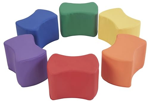 SoftScape Butterfly Stool Modular Seating Set for Toddlers and Kids, Colorful Flexible Seating for Classrooms and Daycares (6-Piece Set) - Assorted