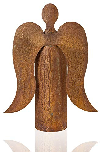 Metall Engel Rost mit Flügeln Edelrost Weihnachtsengel Kerzenhalter Windlicht Pflanzschale Grabdeko Gartendeko Advent Made in Europa H= 50 cm B=34,5 cm B2S BACK2SEASON