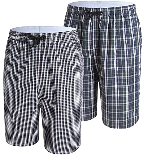 MoFiz Pantaloni Corti Pigiama Uomo Cotone Shorts a Quadretti da Notte Pantaloncini Estivi con Tasche Pacco da 2 A03 EU 3XL (Etichetta XXL)