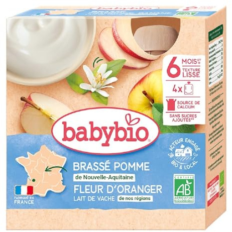 Babybio brassé pomme fleur d'oranger dès 6 mois 4 gourdes x 85g