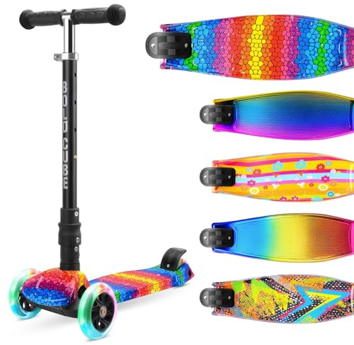 BOLDCUBE Big Fold Crystal Rubix | Three Wheel Scooter for Children Ages 5-10 Years | LED Wheels with Flashing Lights | Height Adjustable 65 to 89 cm | Rear Reflectors